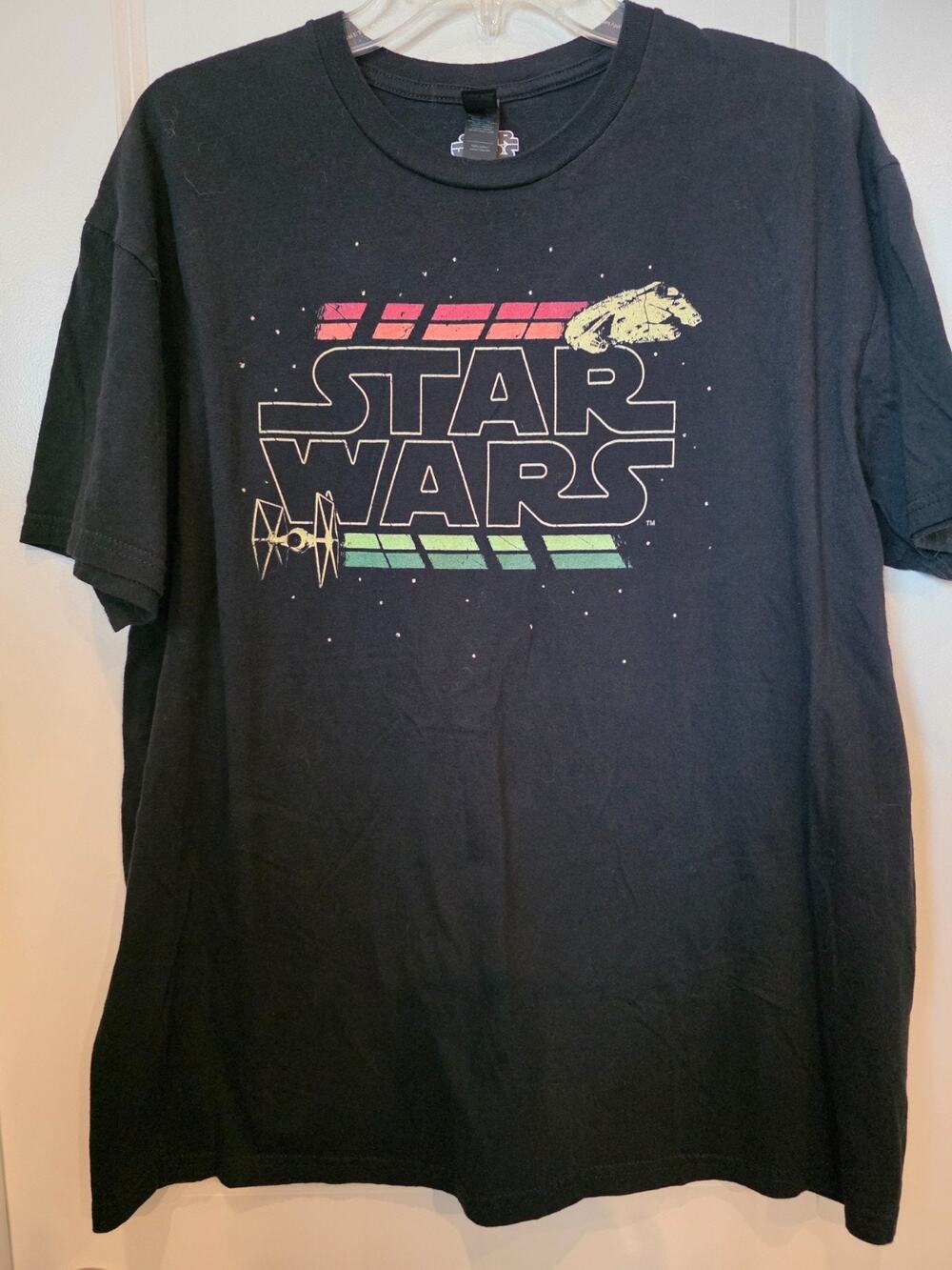 Star Wars Graphic Retro T-Shirt Mens XL Black Millennium Falcon Movie Tee